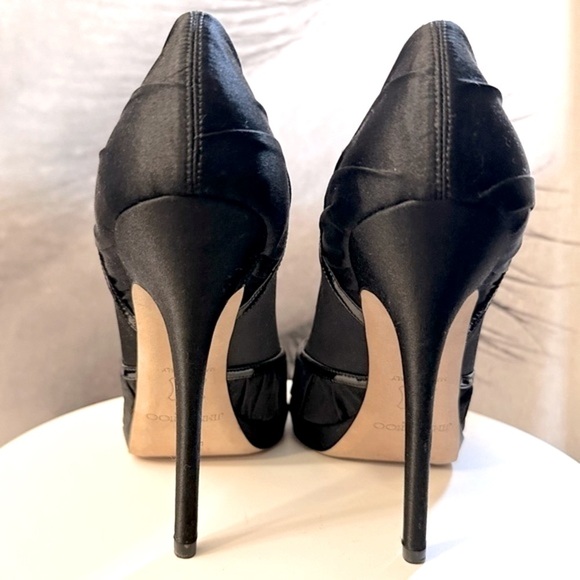 🌸 JIMMY CHOO🌸 Black Satin Patent Leather Peep Toe heels size 40 EU - Picture 8 of 13